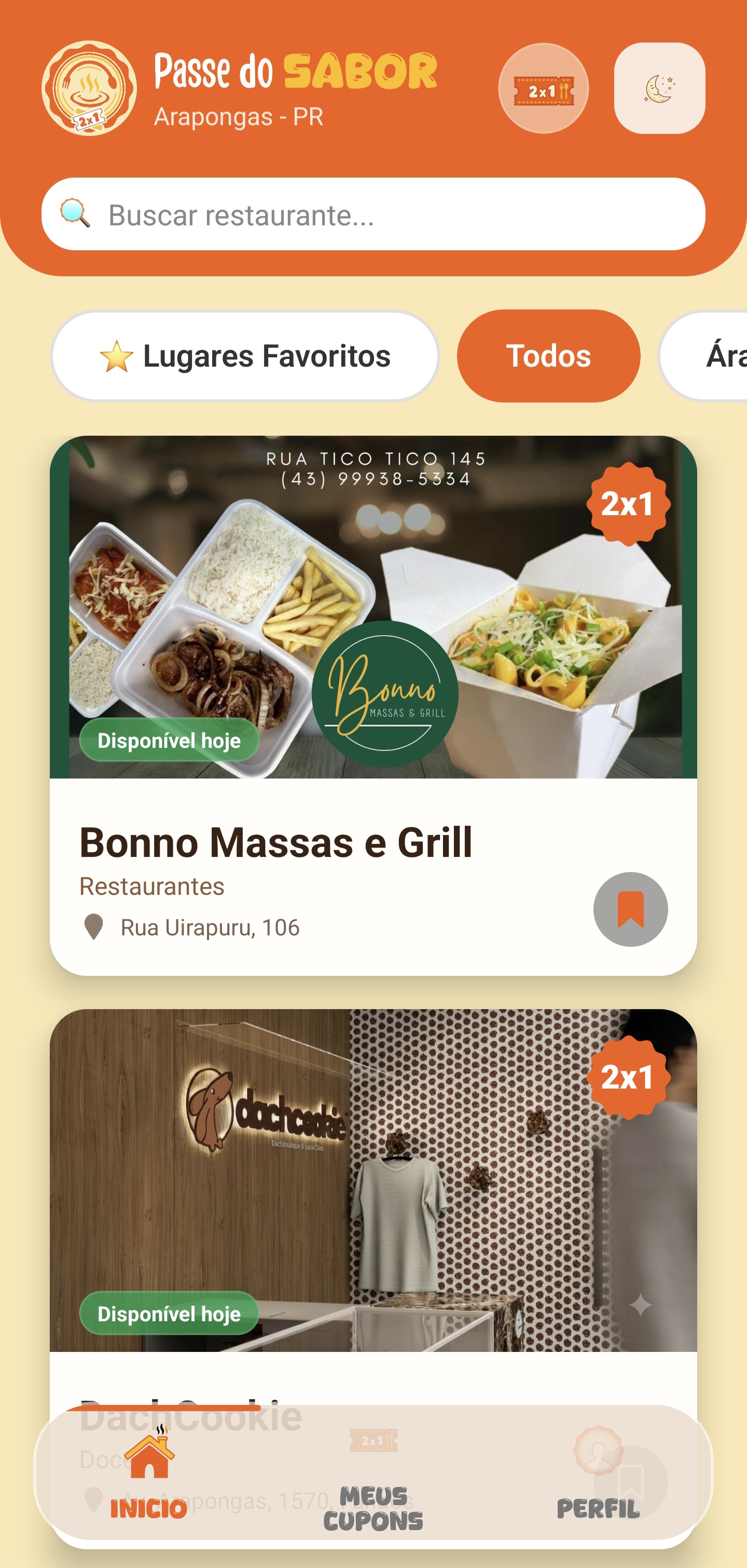 Interface do Passe do Sabor no celular