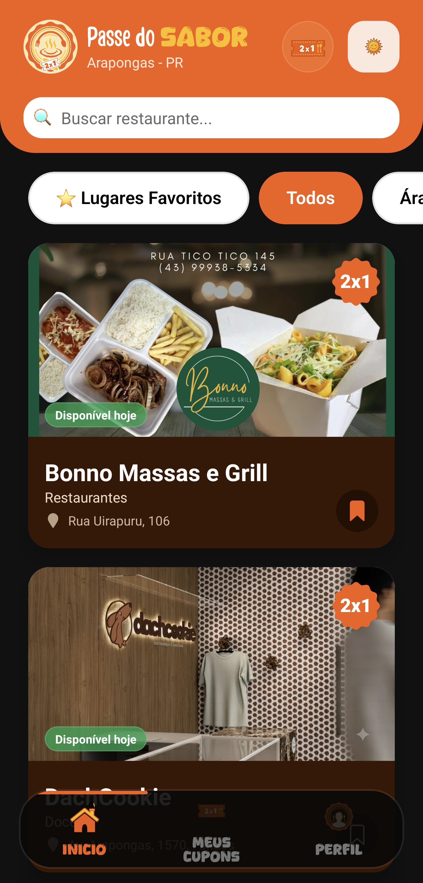 Interface do Passe do Sabor no celular